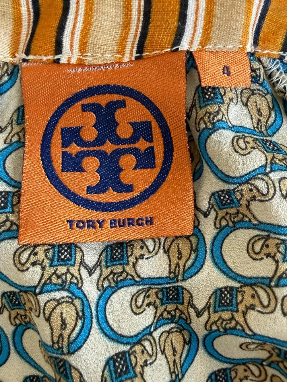 Tory Burch Silk Dress 4 Promenade Retro Elephant Print Belted Resort Vacation